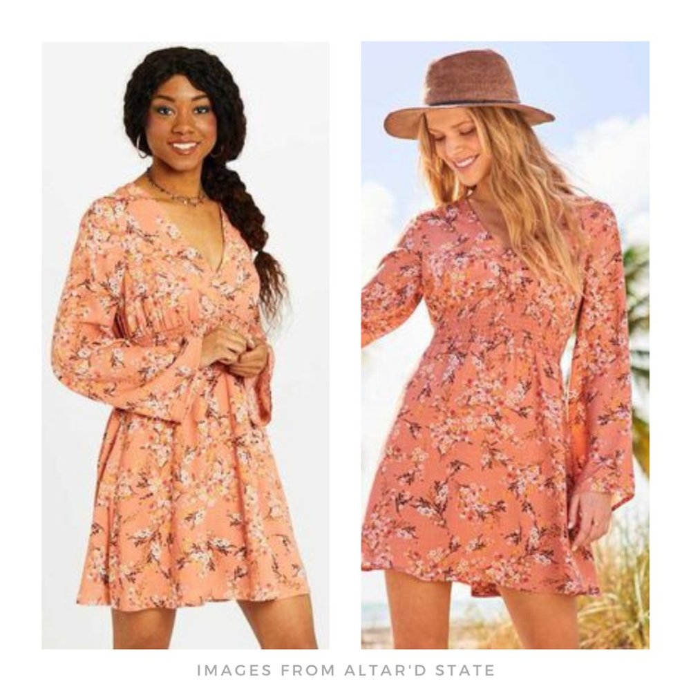 Altar'd State Coral Floral Gardenia Flare Dress